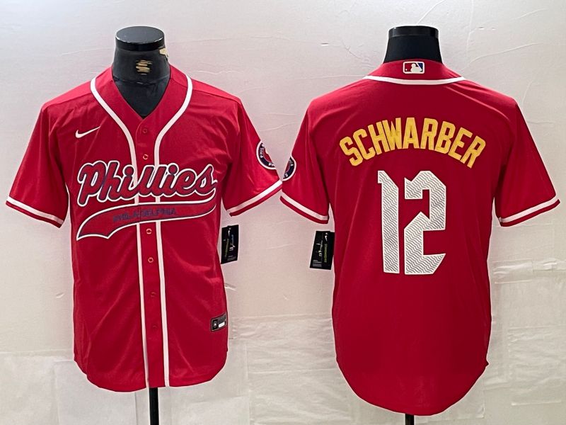 Men Philadelphia Phillies #12 Schwarber Red Jointly 2024 Nike MLB Jersey style 1